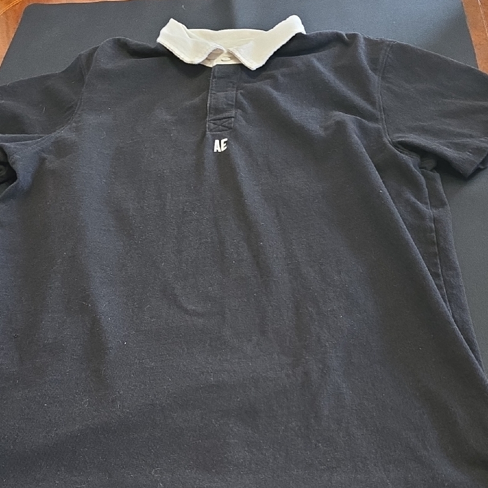 American Eagle Outfitters Black Polo with White Collar Large L Mens